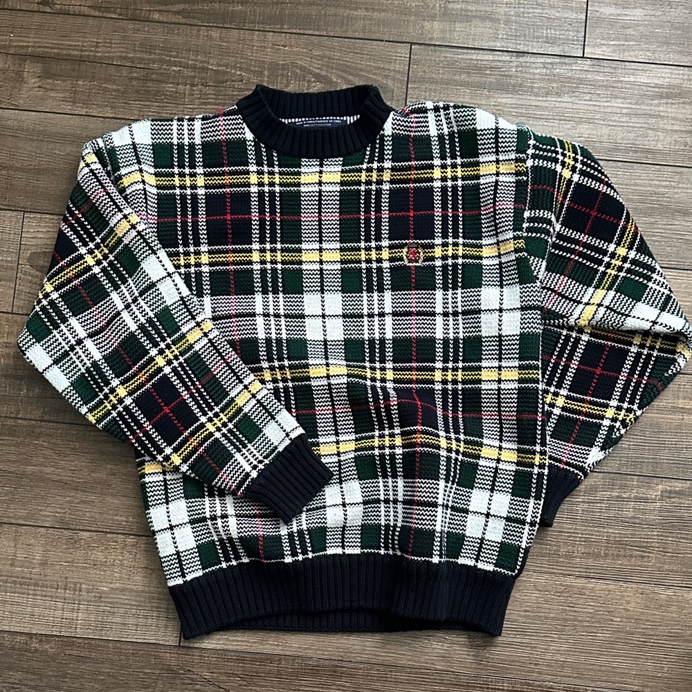 Tommy Hilfiger Plaid/tartan Crewneck Sweater - Black, White, Green, Yellow, Red